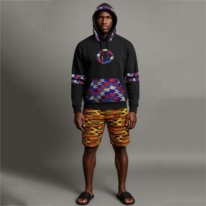 Navy Hoodie with Geometric Pattern